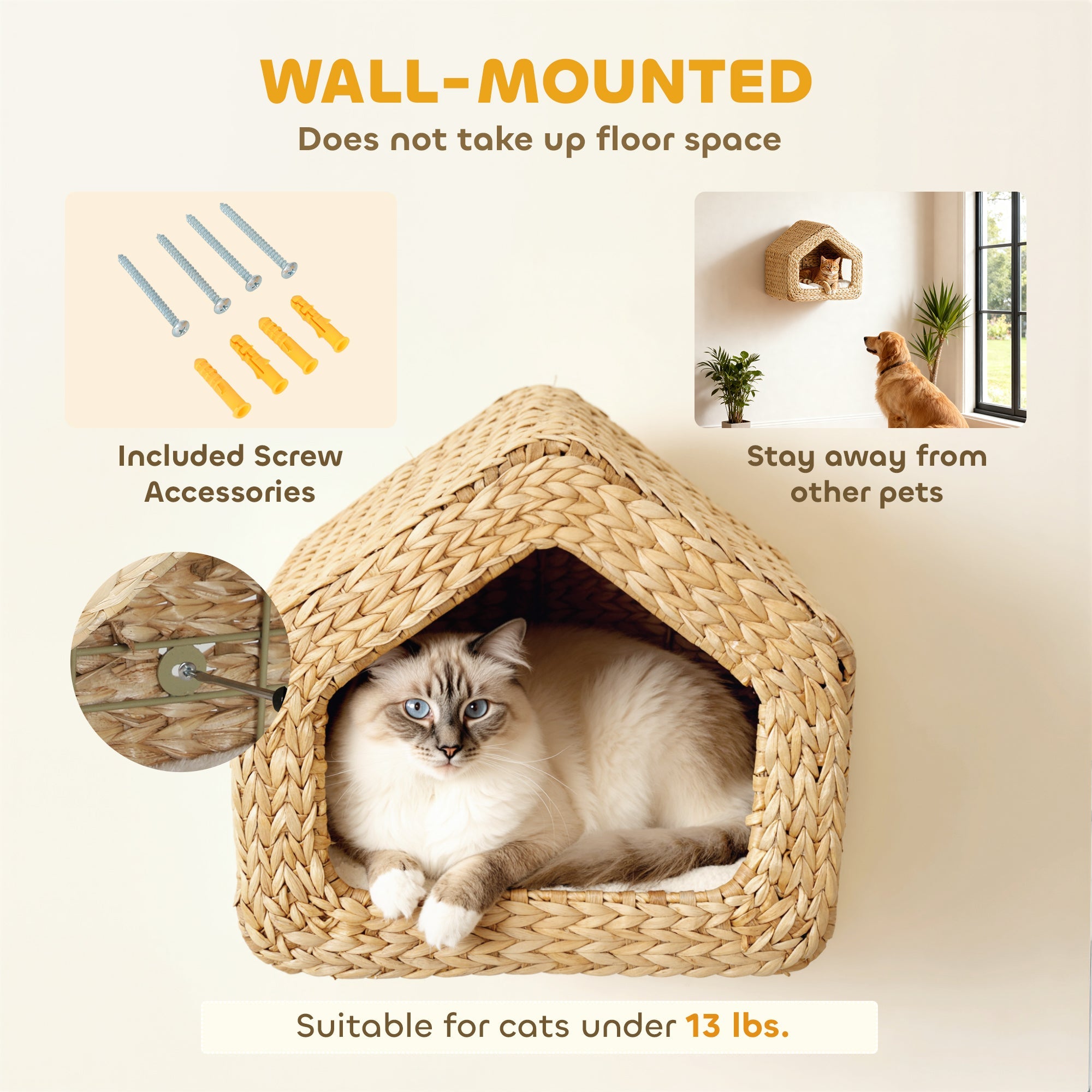 Wall Mounted Cat House, Cat Wall Furniture, Cat Wall Shelf with
