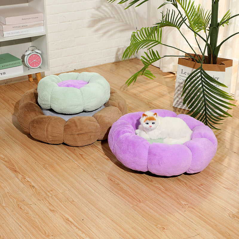 Mojotails Velvet Thick Round Flower Cat Litter Kennel