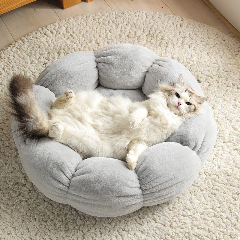Mojotails Velvet Thick Round Flower Cat Litter Kennel