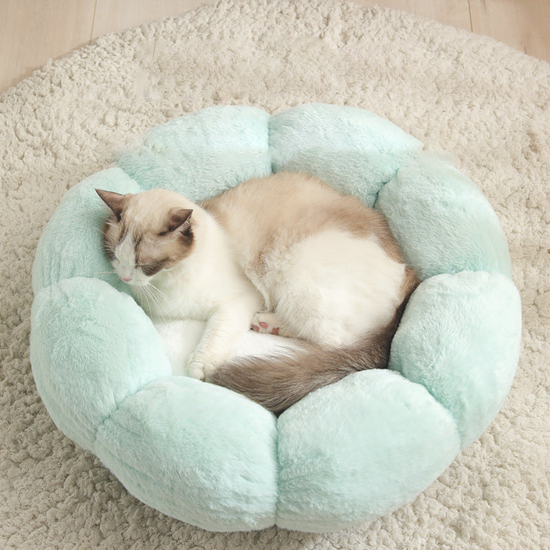 Mojotails Velvet Thick Round Flower Cat Litter Kennel