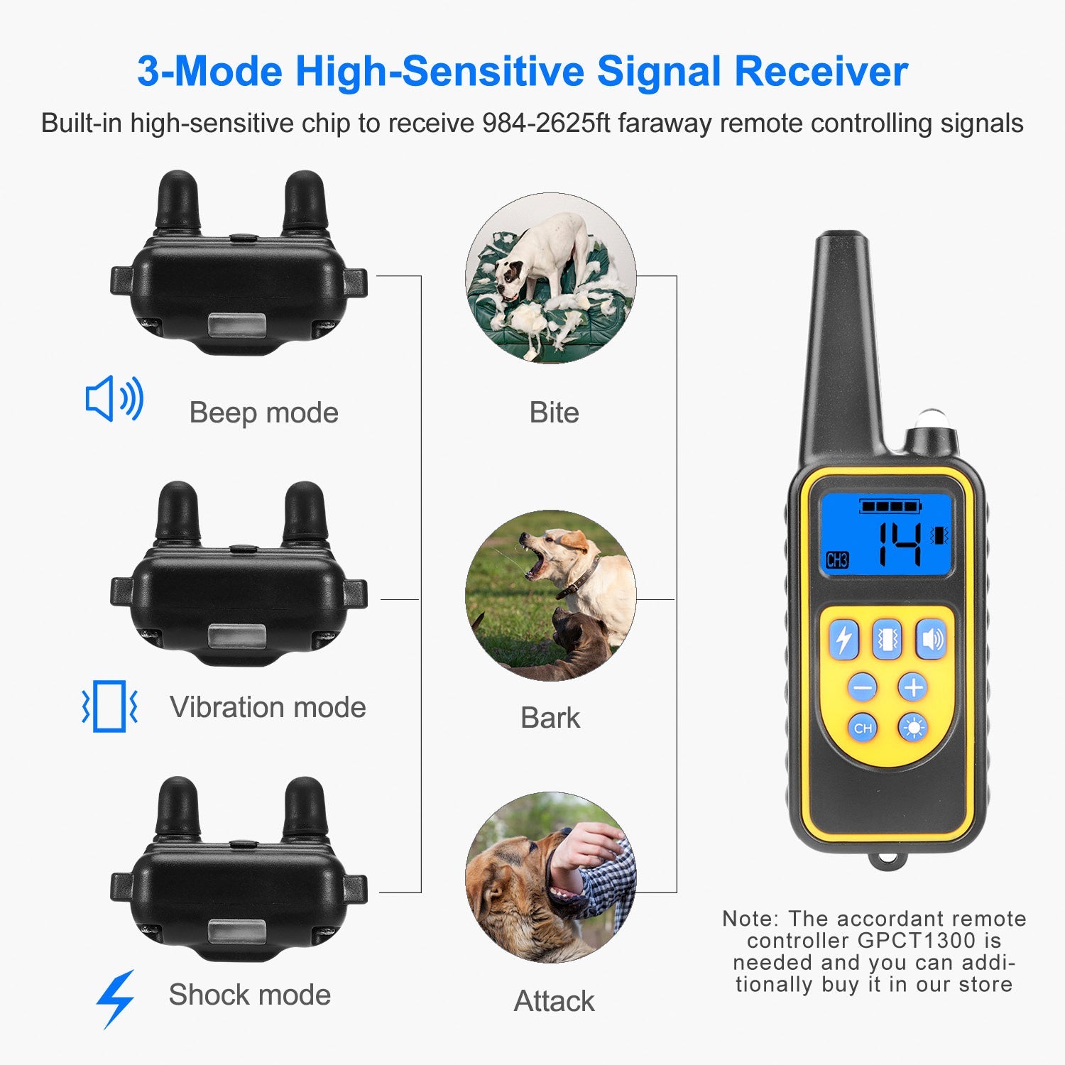 Dog Training Collar With Remote  IP67 Waterproof Pet Trainer