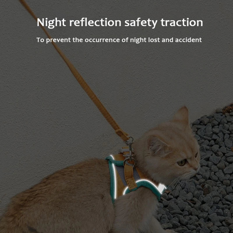 Adjustable Cat Harness With Leash Set - Reflective